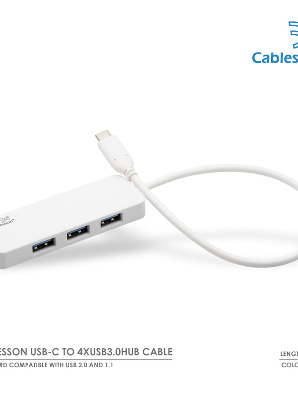 Cablesson USB-C to 4xUSB3.0HUB Cable L=250mm - White