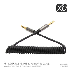 XO - 3,5 mm Stecker auf Stecker 2M mit Frühlings-Kabel - Schwarz