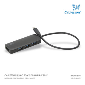 Cablesson - USB-C 4 x USB 3.0-Hub-Kabel - 250mm - Schwarz & - Weiß