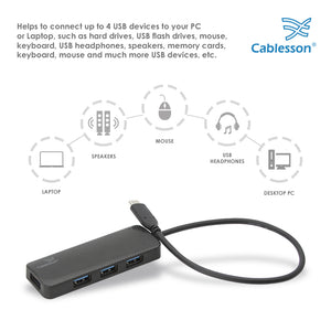Cablesson - USB-C 4 x USB 3.0-Hub-Kabel - 250mm - Schwarz & - Weiß