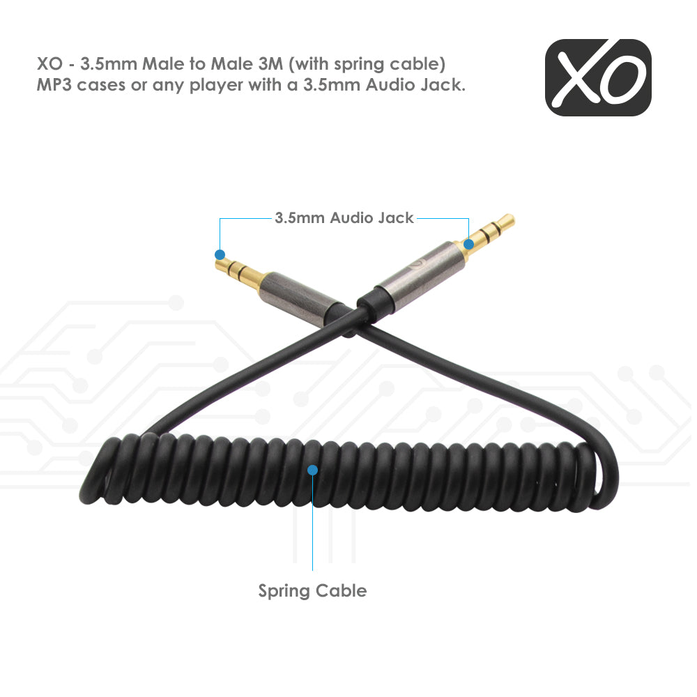 XO - Stecker auf Stecker 3M mit Frühlings-Kabel - 3,5 mm - Schwarz