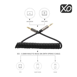 XO - Stecker auf Stecker 3M mit Frühlings-Kabel - 3,5 mm - Schwarz