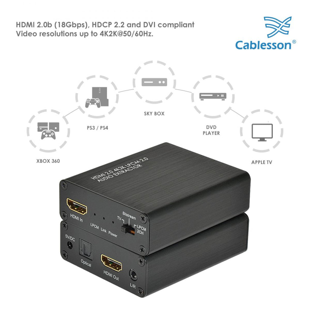 HDelity - HDMI 2.0 Audio Extractor 4K2K HDMI - optische Toslink Konverter ARC 3D