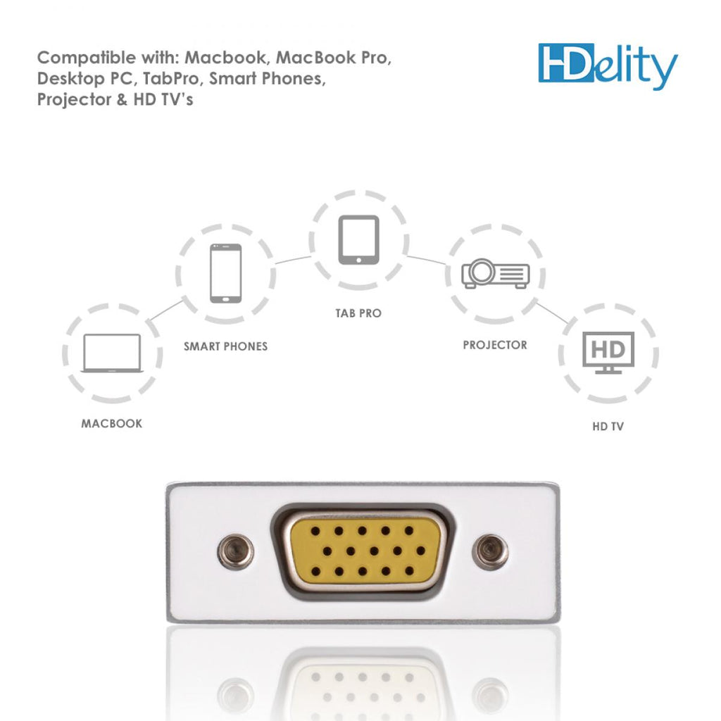 HDElity USB Type C Male to VGA Female Adapter-White