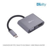 HDelity USB Type C Male to VGA Female +HDMI Female Adapter