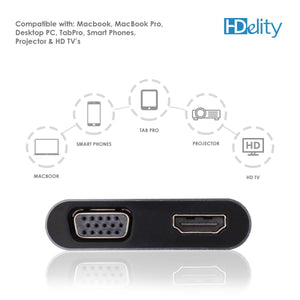 HDelity USB Type C Male to VGA Female +HDMI Female Adapter