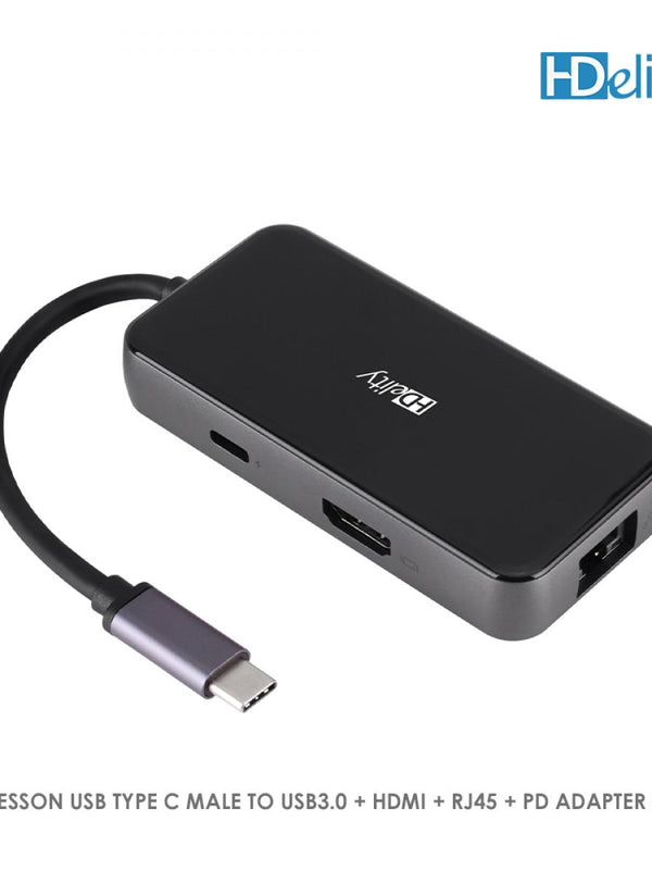 HDelity USB Type C Male to USB3.0+HDMI +RJ45+PD Adapter 6 in 1