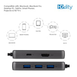 HDelity USB Type C Male to USB3.0+HDMI +RJ45+PD Adapter 6 in 1