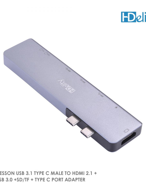 HDelity USB 3.1 Type C Male to HDMI+2*USB 3.0+SD/TF+Type C Female Port