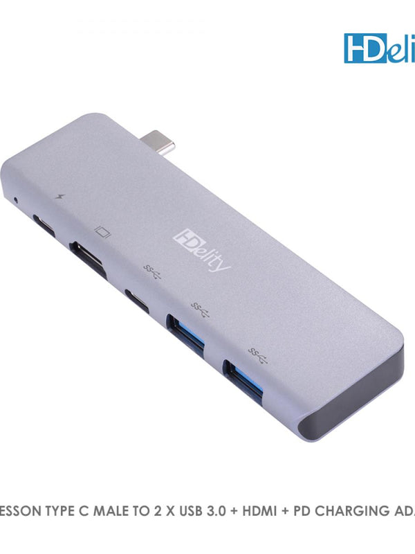 HDelity Type C Male to 2*USB 3.0+HDMI+ PD charging Adapter