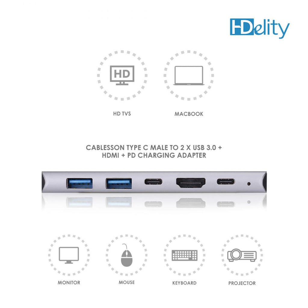 HDelity Type C Male to 2*USB 3.0+HDMI+ PD charging Adapter