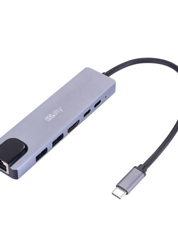 HDelity USB Type C Male to USB 3.0 * 2 + HDMI +Type C Female * 2 Adapter 6 in 1