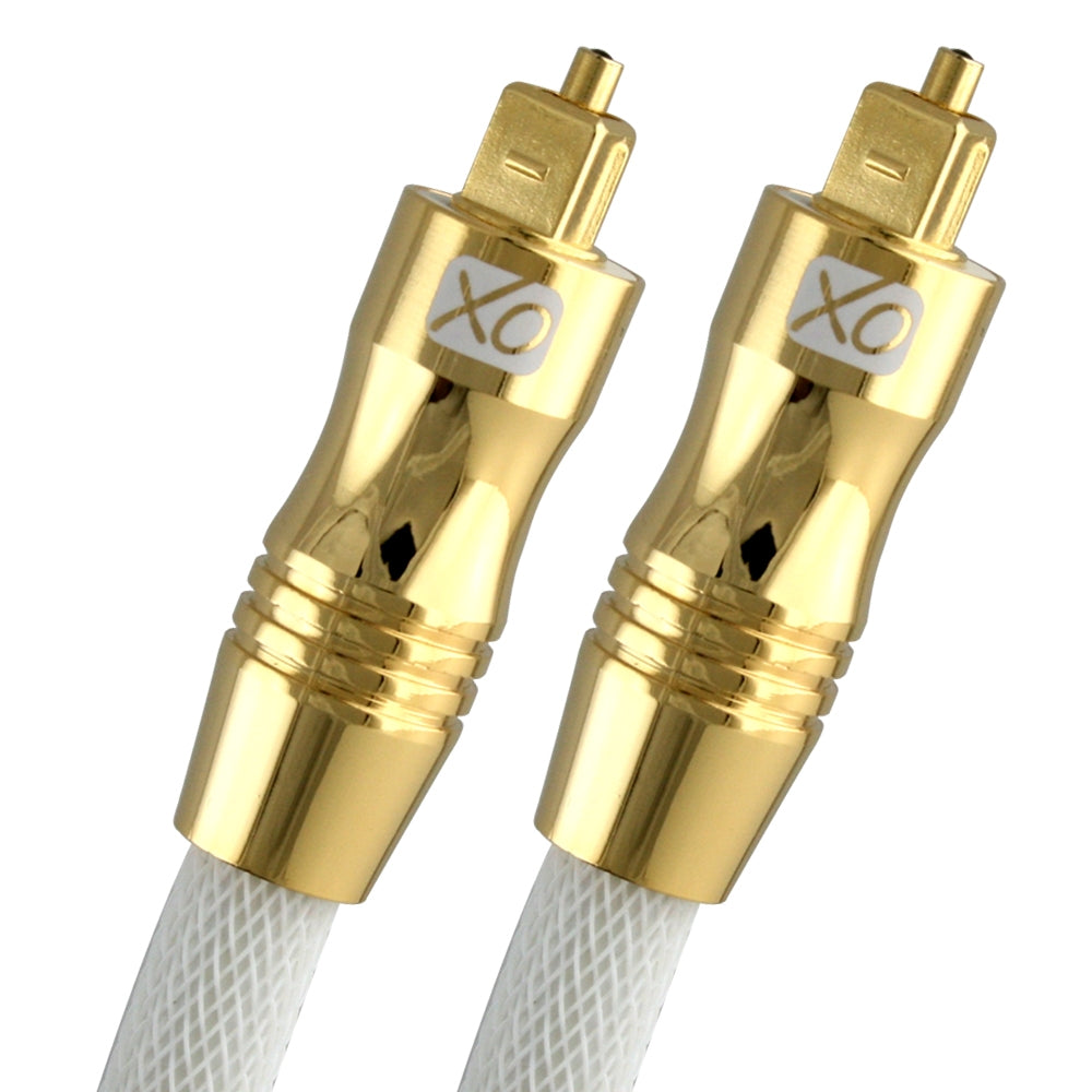 XO 3m Optical TOSLINK Digital Audio SPDIF Cable - White, GOLD series. 24k Gold Casing. Compatible with PS4/PS3, Xbox One, Wii, Sky Q, Sky HD, HD TVs, DVD, Blu-Rays, AV Amp