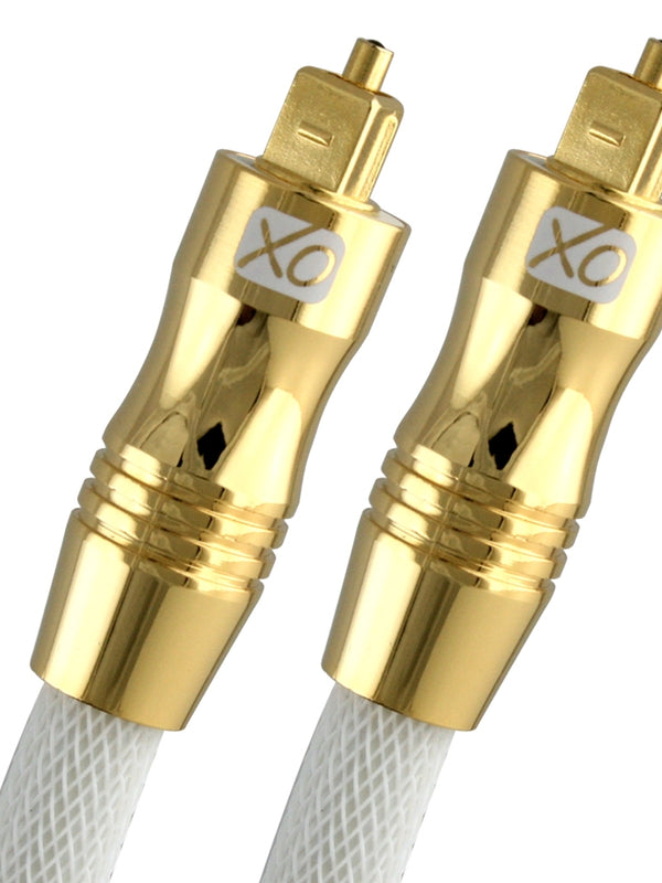 XO 3m Optical TOSLINK Digital Audio SPDIF Cable - White, GOLD series. 24k Gold Casing. Compatible with PS4/PS3, Xbox One, Wii, Sky Q, Sky HD, HD TVs, DVD, Blu-Rays, AV Amp