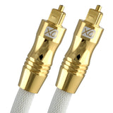 XO 3m Optical TOSLINK Digital Audio SPDIF Cable - White, GOLD series. 24k Gold Casing. Compatible with PS4/PS3, Xbox One, Wii, Sky Q, Sky HD, HD TVs, DVD, Blu-Rays, AV Amp
