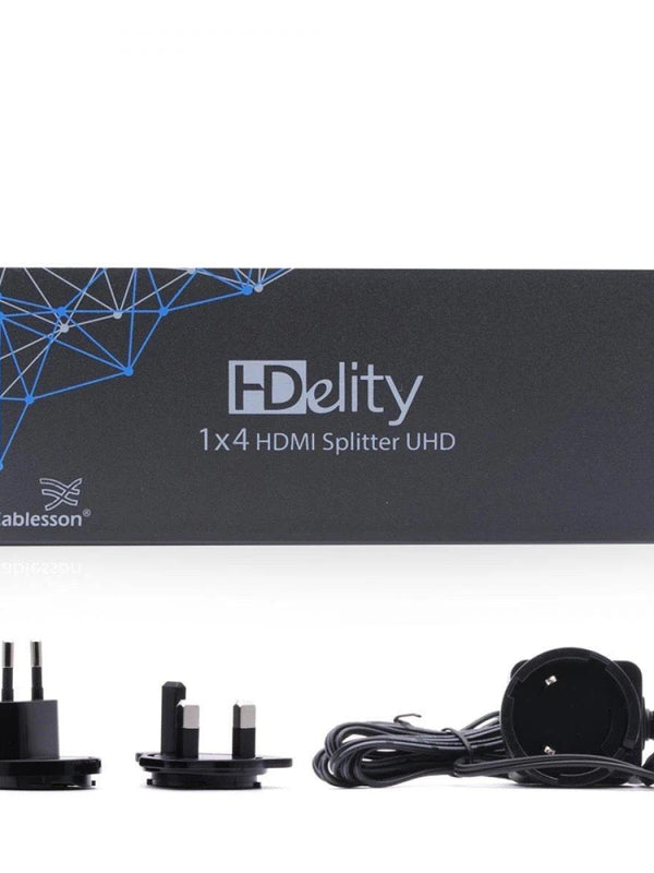 Cablesson 1X4 HDMI 2.0 Splitter mit EDID (18G) v2 + XO Platinum 1,5 m High Speed ​​HDMI-Kabel mit Ethernet - Silber