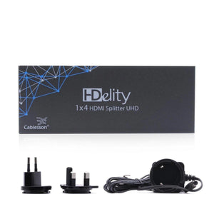 Cablesson 1X4 HDMI 2.0 Splitter mit EDID (18G) v2 + XO PRO 15 m / 15 m HDMI Gold-Kabel mit Ethernet