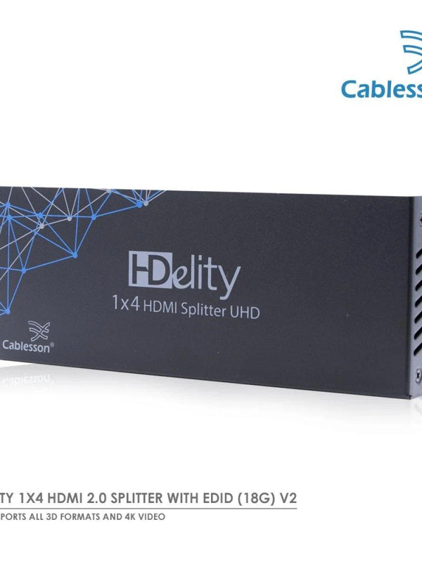 Cablesson 1X4 HDMI 2.0 Splitter mit EDID (18G) v2 + XO PRO 15 m / 15 m HDMI Gold-Kabel mit Ethernet