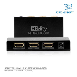 Cablesson 1x2 HDMI 2.0 Splitter mit EDID (18G) mit Grund 2m High Speed HDMI-Kabel mit Ethernet - Schwarz