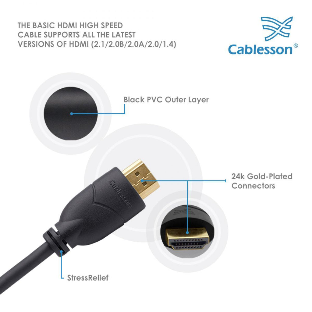 Cablesson 1x2 HDMI 2.0 Splitter mit EDID (18G) mit Basis 5m High Speed HDMI-Kabel mit Ethernet - Schwarz