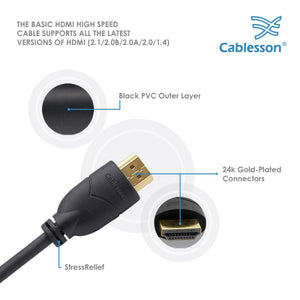 Cablesson 1x2 HDMI 2.0 Splitter mit EDID (18G) mit Basis 7m High Speed HDMI-Kabel mit Ethernet - Schwarz