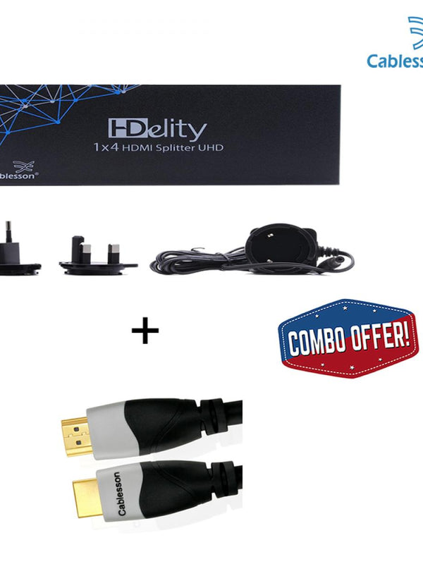 Cablesson 1X4 HDMI 2.0 Splitter mit EDID (18G) v2 + Ivuna Erweiterte HDMI 2.1 - 1m