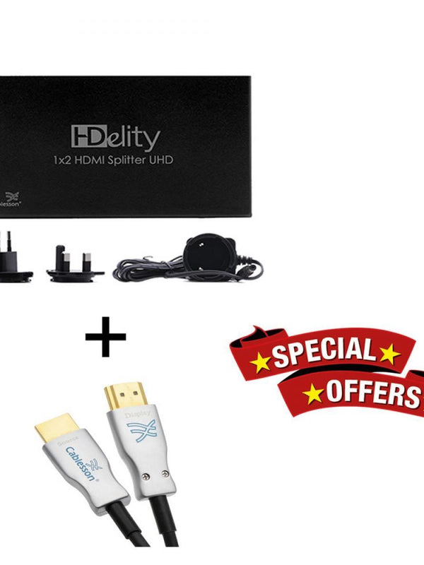 Cablesson 1x2 HDMI 2.0 Splitter mit EDID (18G) mit Ivuna Erweiterte AOC HDMI 2.0 - 10m