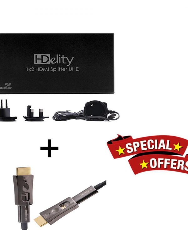 Cablesson 1x2 HDMI 2.0 Splitter mit EDID (18G) mit HDElity AOC abnehmbarem Kabel - 30m