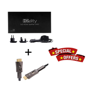 Cablesson 1x2 HDMI 2.0 Splitter mit EDID (18G) mit HDElity AOC abnehmbarem Kabel - 20m