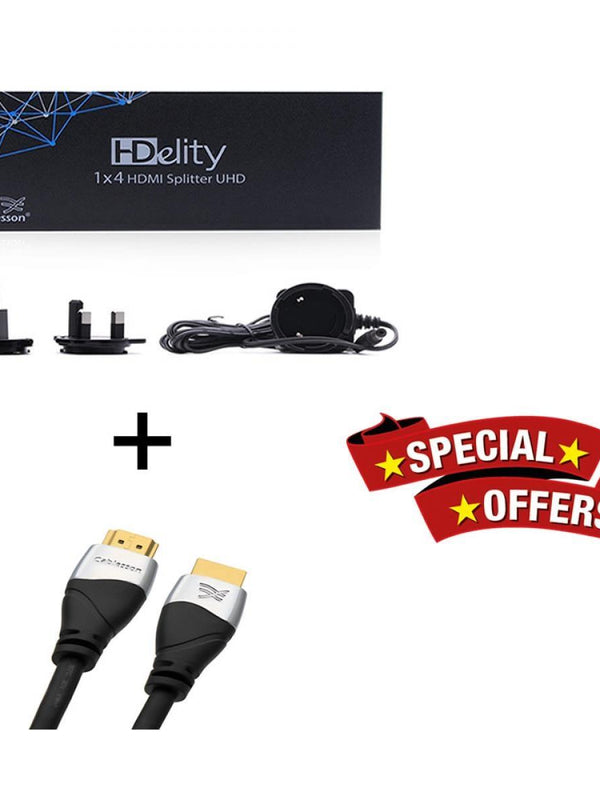 Cablesson 1X4 HDMI 2.0 Splitter mit EDID (18G) v2 mit Ivuna Erweiterte HDMI-Kabel 2.1 - 0.5m