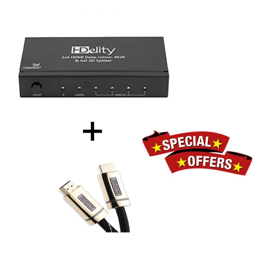 Cablesson HDelity 1x4 HDMI Splitter mit 4K2K mit XO Platinum 6m High Speed ​​HDMI-Kabel mit Ethernet - Gold