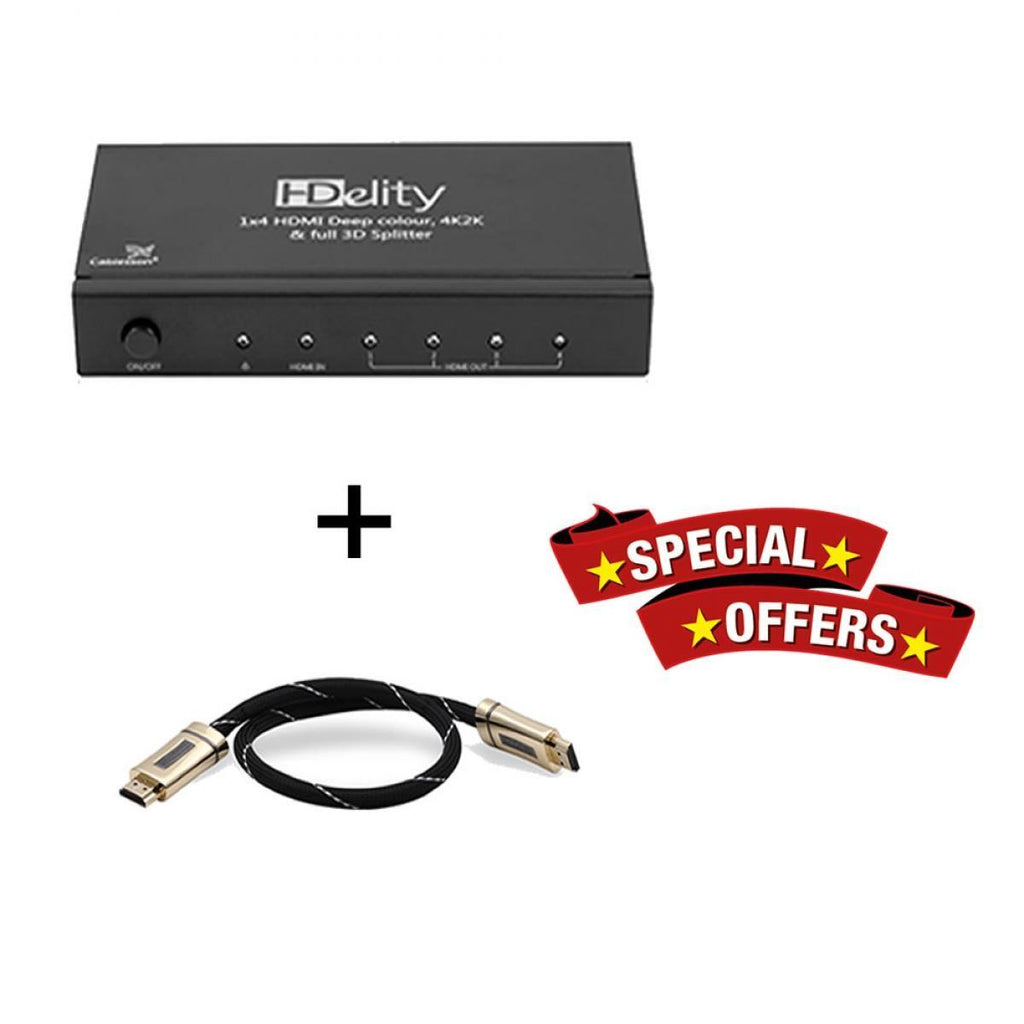 Cablesson HDelity 1x4 HDMI Splitter mit 4K2K mit XO Platinum 3m High Speed ​​HDMI-Kabel mit Ethernet - Gold