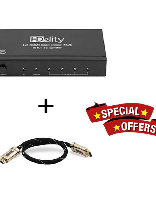 Cablesson HDelity 1x4 HDMI Splitter mit 4K2K mit XO Platinum 3m High Speed ​​HDMI-Kabel mit Ethernet - Gold