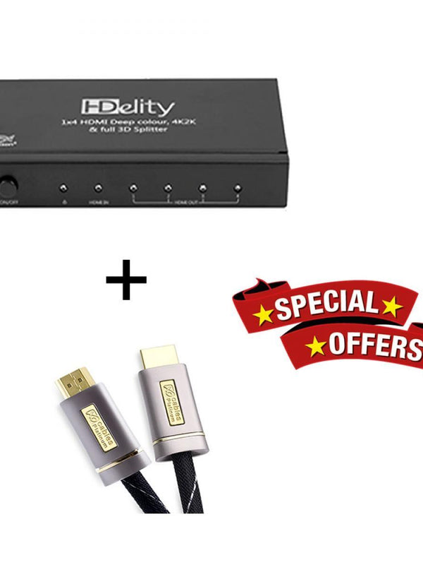 Cablesson HDelity 1x4 HDMI Splitter mit 4K2K mit XO Platinum 15m High Speed ​​HDMI-Kabel mit Ethernet - Silber