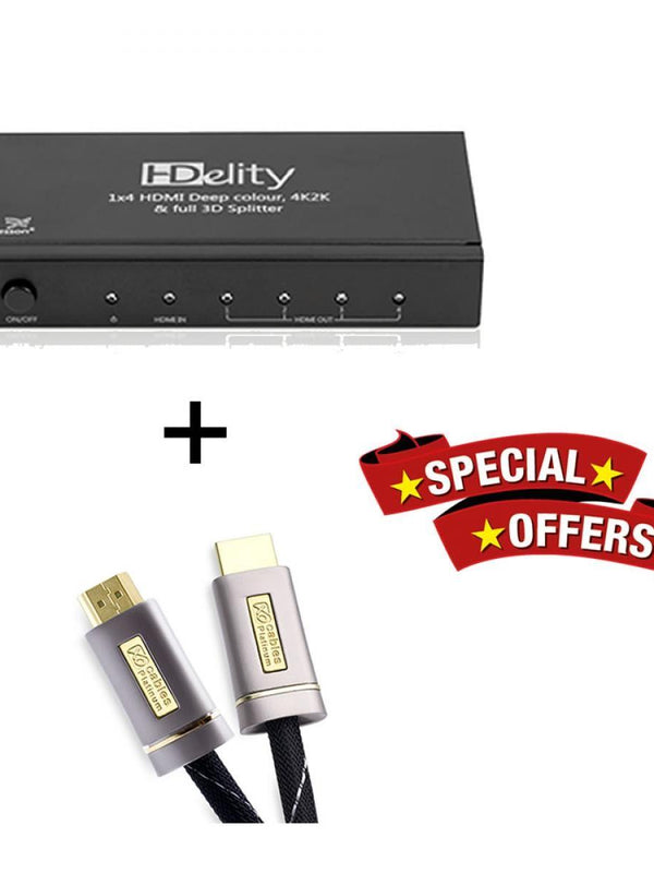 Cablesson HDelity 1x4 HDMI Splitter mit 4K2K mit XO Platinum 15m High Speed ​​HDMI-Kabel mit Ethernet