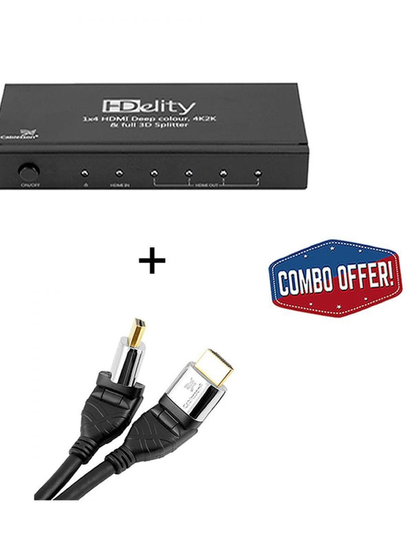 Cablesson HDelity 1x4 HDMI Splitter mit 4K2K mit Ivuna Flex Plus-4m High Speed ​​HDMI-Kabel mit Ethernet
