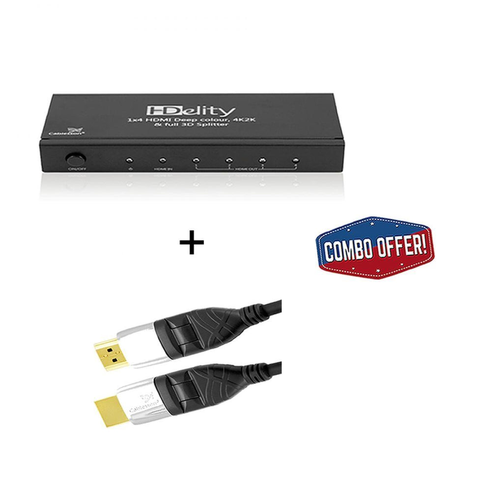 Cablesson HDelity 1x4 HDMI Splitter mit 4K2K mit Ivuna Flex Plus-3m High Speed ​​HDMI-Kabel mit Ethernet