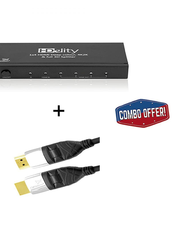 Cablesson HDelity 1x4 HDMI Splitter mit 4K2K mit Ivuna Flex Plus-2m High Speed ​​HDMI-Kabel mit Ethernet
