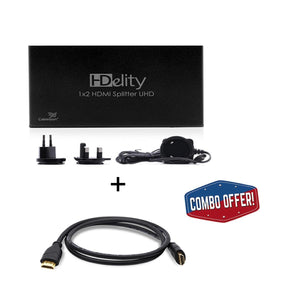 Cablesson 1x2 HDMI 2.0 Splitter mit EDID (18G) mit Grund 2m High Speed ​​HDMI-Kabel mit Ethernet - Schwarz