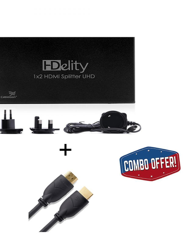 Cablesson 1x2 HDMI 2.0 Splitter mit EDID (18G) mit Basis 10m High Speed ​​HDMI-Kabel mit Ethernet - Schwarz
