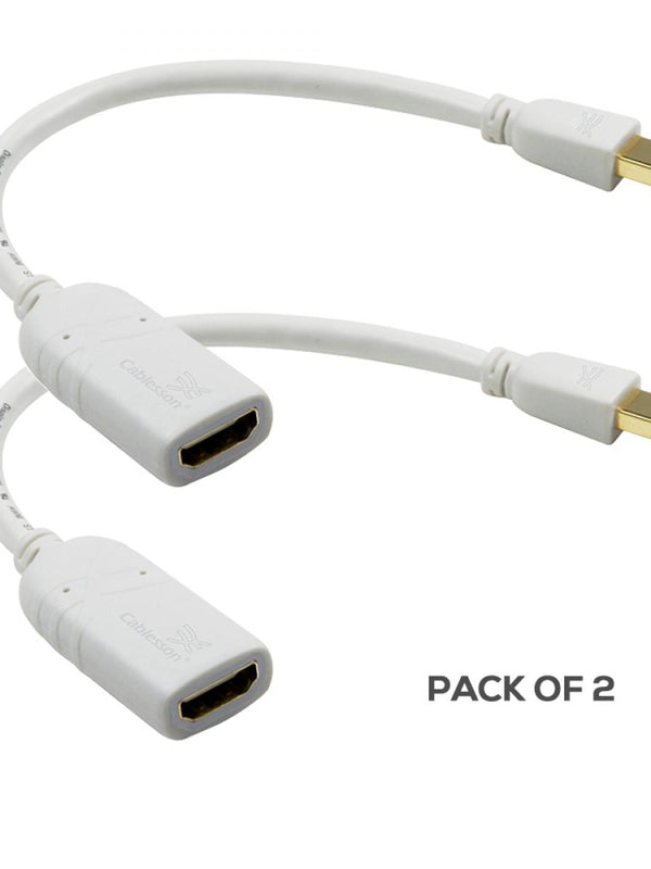 Cablesson White Gold Plated Connector Mini Display Port To HDMI Adapter Cable Mini DP To HDMI - Pack Of 2