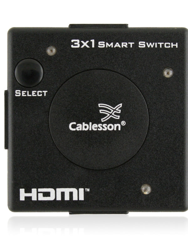 Cablesson 3x1 Smart Switch - 3 Port HDMI Auto Switch 3x1 Mini Hub Box (3 way input 1 output) 1080p v1.3b for HDTV / Blue Ray / PS3 / Xbox 360 / Virgin, 1080P Full HD supported