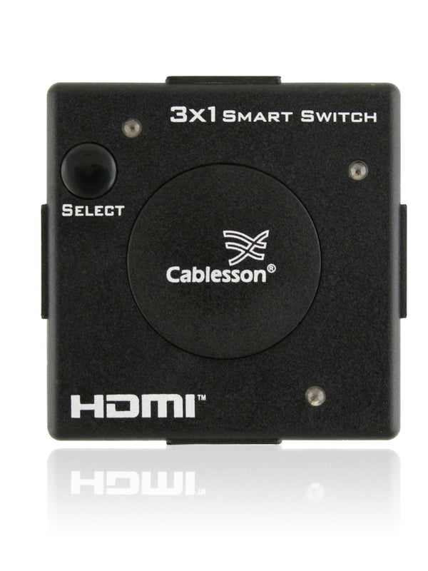 Cablesson 3x1 Smart Switch - 3 Port HDMI Auto Switch 3x1 Mini Hub Box (3 way input 1 output) 1080p v1.3b for HDTV / Blue Ray / PS3 / Xbox 360 / Virgin, 1080P Full HD supported