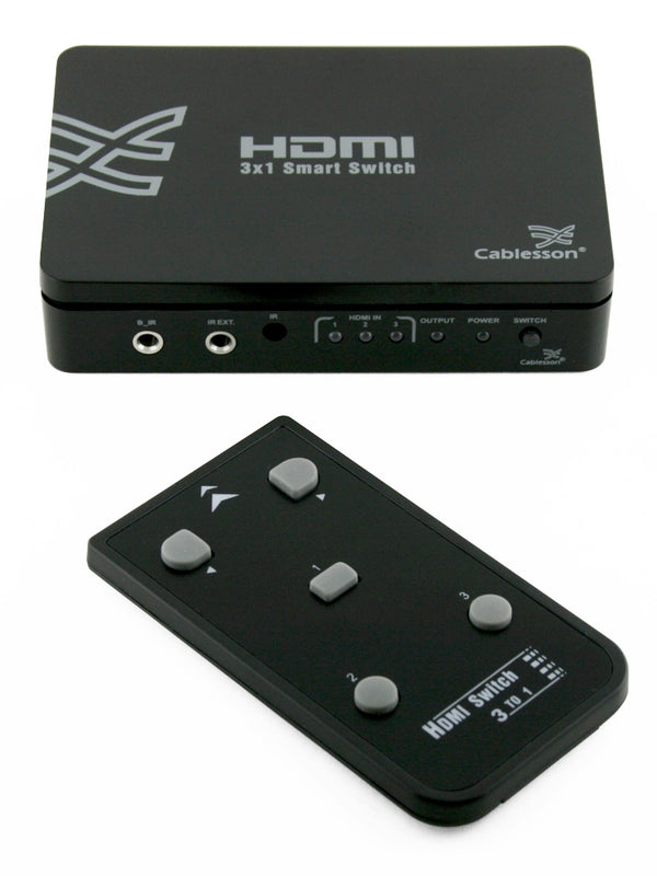Cablesson Basic 3 x 1 HDMI switch with remote control - 5 port Selector Switcher HDMI Hub - for HDTV, Sky and other TV boxes, PS4/3, Xbox One/360 and more - HDMI 2.1, 2.2, 3D, Full HD, 4k, Ultra HD