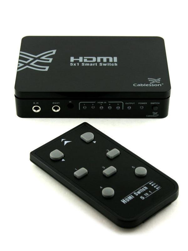 Cablesson Basic 5 x 1 HDMI switch with remote control - 5 port Selector Switcher HDMI Hub - for HDTV, Sky and other TV boxes, PS4/3, Xbox One/360 and more - HDMI 2.1, 2.2, 3D, Full HD, 4k, Ultra HD