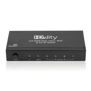 Cablesson HDelity 1x4 HDMI Splitter with 4k2k - Active amplifier - Ultra HD, UHD, 2160p, HDR. 3D enabled. For PS3/PS4, XboX One/360, DVD, BluRay, DVD, HDTV, Gaming and Projector