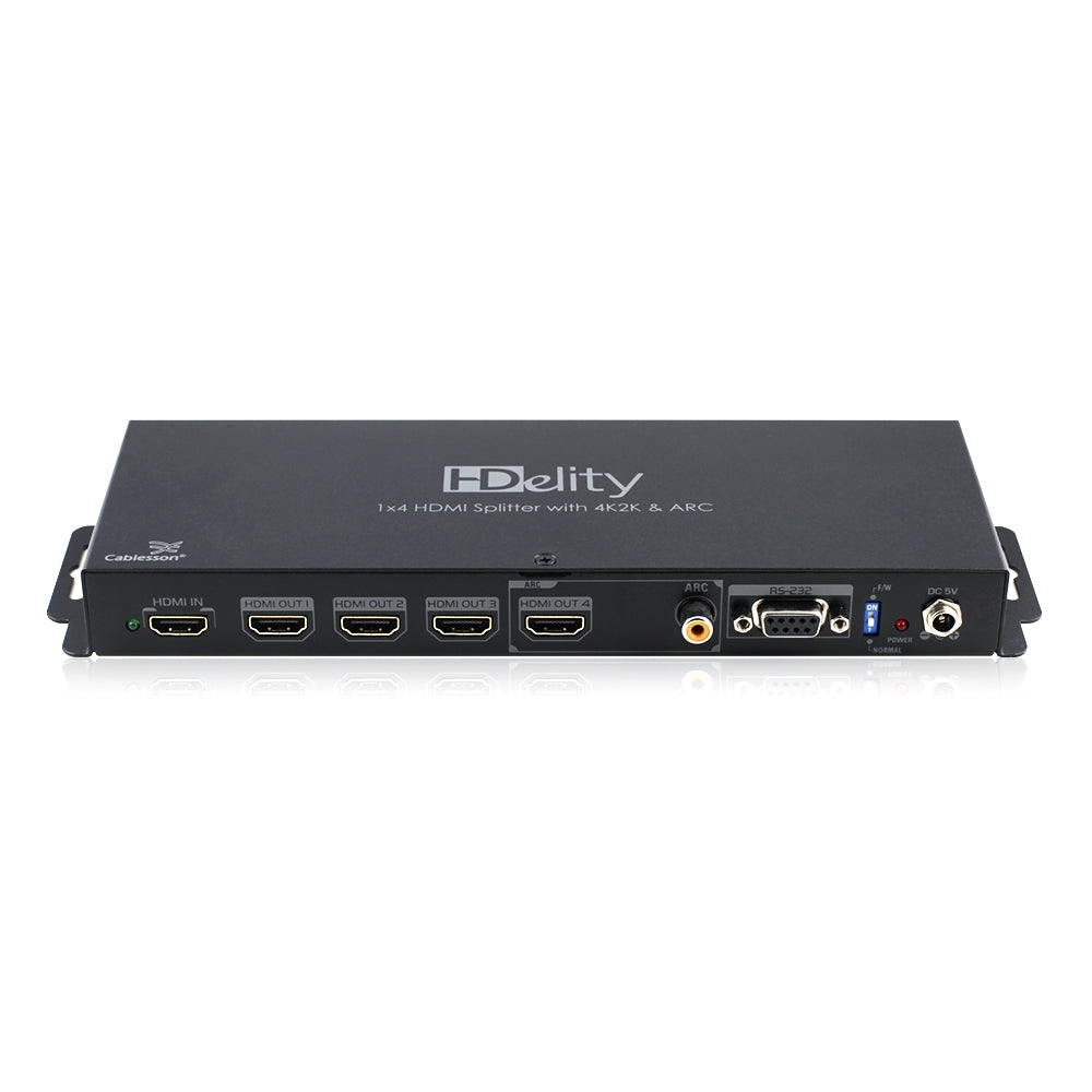 Cablesson HDelity 1x4 HDMI splitter with 4K2K & ARC (1 input 4 output) - Active Amplifier ** 3D Enabled ** 1080p Full HD - Split a HD signal From Skyhd, Virgin box, Xbox 360, PS3, Nintendo Wii U to 4 HD Displays.